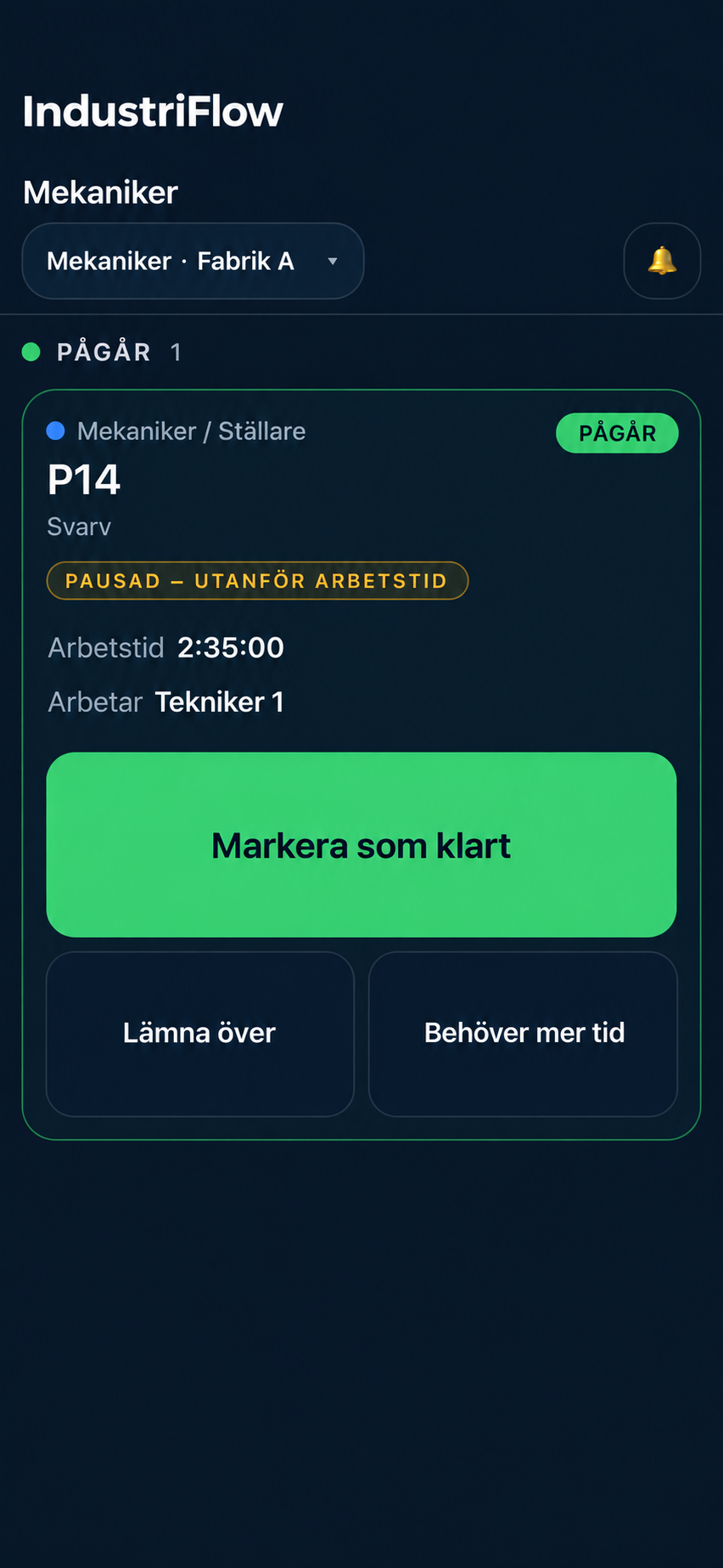 Pågående ärende som mottagaren kan markera som klart